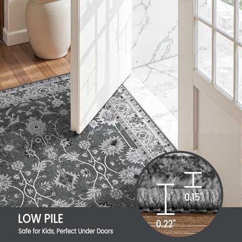 Hanples 9x12 Area Rugs for Living Room, Washable Rug Vintage Floral, Gray