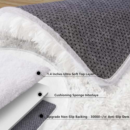 8x10 Large Area Rugs for Living Room, White Fluffy Shag Rug