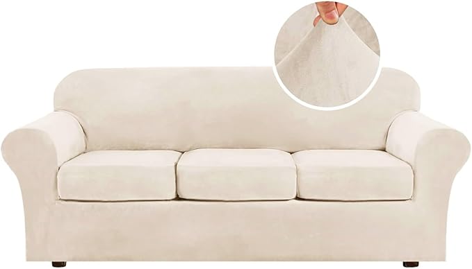 H.VERSAILTEX Modern Velvet Plush 4 Piece High Stretch Sofa Slipcover Sofa Cover by HVERSAILTEX