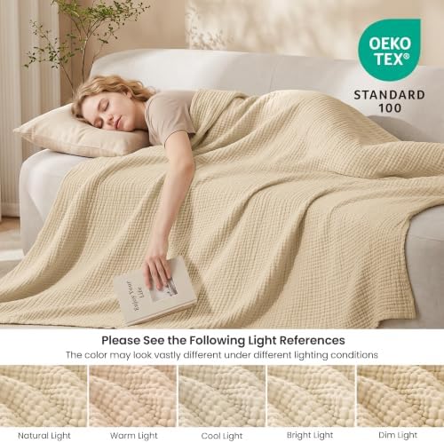 Love's cabin 100% Cotton Muslin Blanket, 6 Layer Lightweight Breathable G...