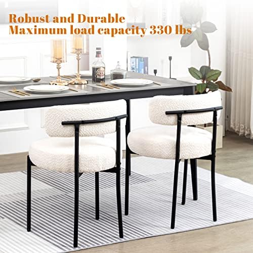 DYHOME Boucle Dining Chairs Set of 4, Upholstered Dining Room Chairs White