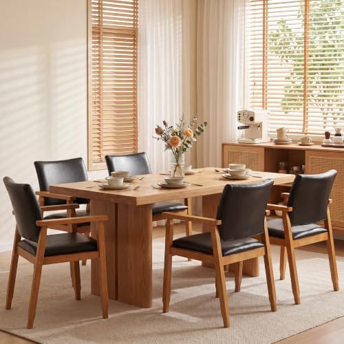 GOTMINSI Mid-Century Modern PU Leather Dining Chair with Arms, Solid Wood Fra...