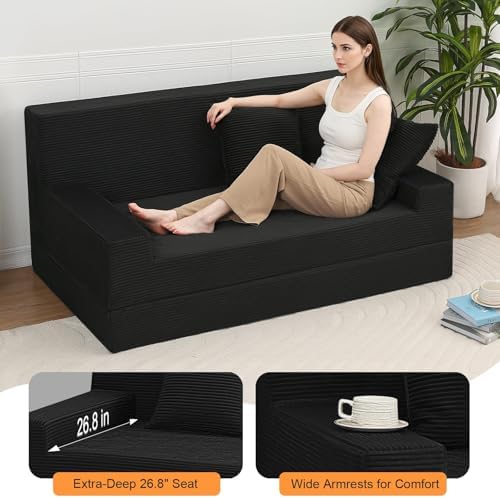 MeMoreCool 59" Boneless Couch Bed, Loveseat Futon Sofa, Small Space, Black