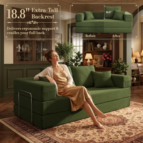 Convertible Futon Sofa Bed - Boneless Couch for Living Room with High Backres...