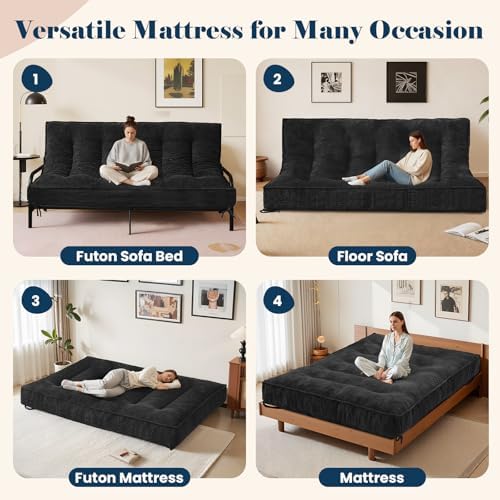 8 Inch Futon Mattress Queen Size, Futon Floor Sofa Bed Foldable with Soft Cor...