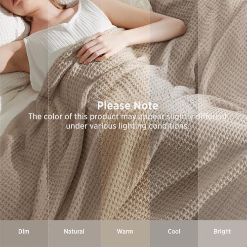 Bedsure 100% Cotton Blanket, Waffle Weave, King Size, Khaki Brown, 104"x...
