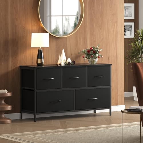 OLIXIS 5 Drawer Black Dresser for Bedroom, Closet Chest Organizer Furniture