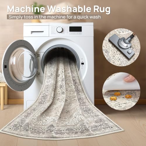 Vintage 10x14 Washable Area Rugs for Living Room, Non Slip, Camel