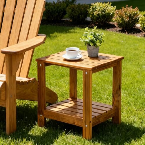 Utoplike Teak Side Table Outdoor, Patio End Table Double Layer for Garden