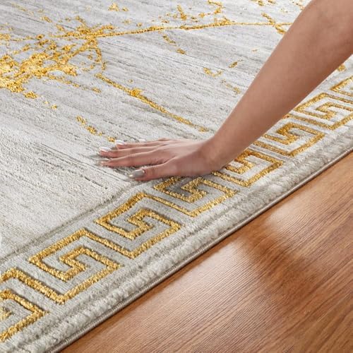 GLORY RUGS Area Rugs Marble 5X7 Cream Gold Carpet Modern Abstract Rug Living ...