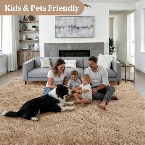 8x10 Area Rug Living Room Bedroom: Fluffy Plush Shag Carpet Beige