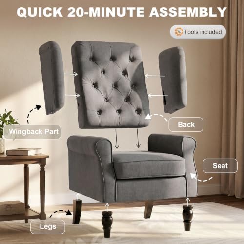 HOMCOM Comfy Accent Chair for Living Room, Wingback Armchair, Dark Gray