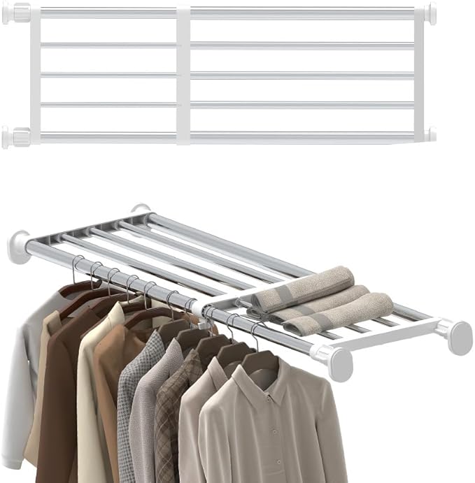 Hershii Tension Shelf Expandable Rod Closet System Heavy Duty Clothes Hanger by FineLivingStartingwithaHome