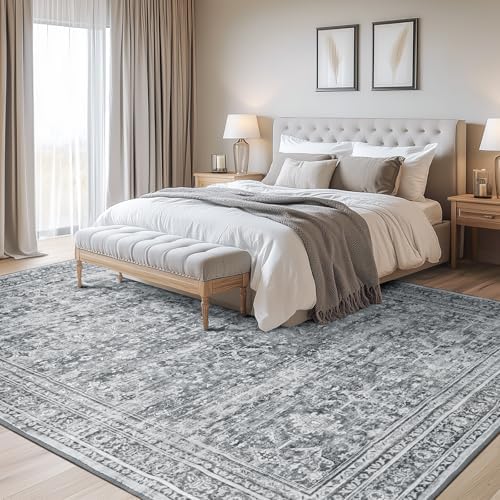 8x10 Area Rug for Living Room, Non-Slip Washable Grey Large Carpet