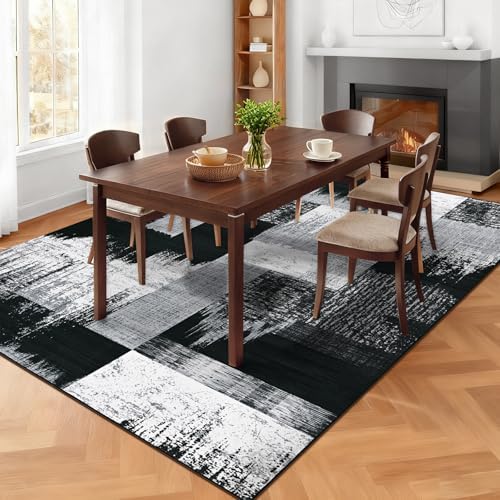 Yinhua Modern Geometric 5x8 Area Rug, Patchwork Grey Rugs for Living Room Was...