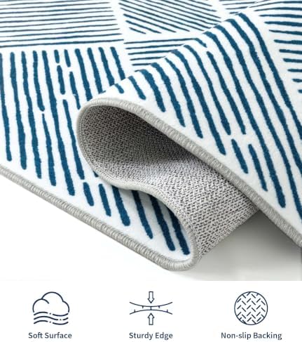 YIHOUSE 8‘x10' Washable Blue and White Rug, Modern Area Rug for Living Room