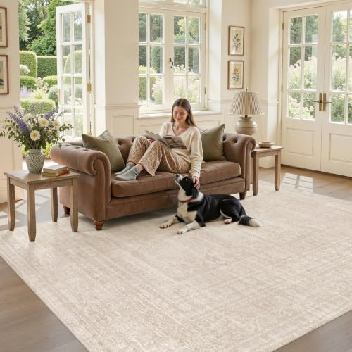 Nakagishi Neutral 10x14 Area Rugs for Living Room Washable, Beige