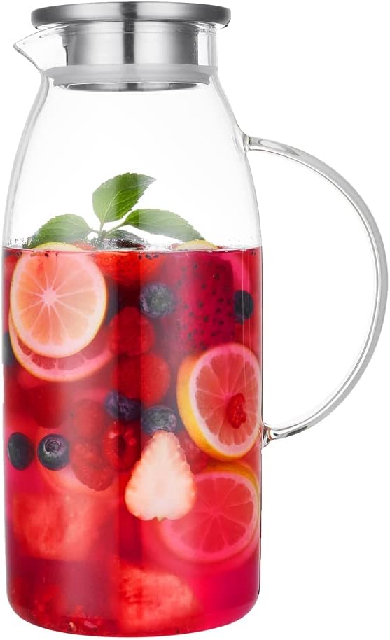 80 Ounces Glass Pitcher with Lid, Hot/Cold Water Jug, Juice and Iced Tea by Purefold