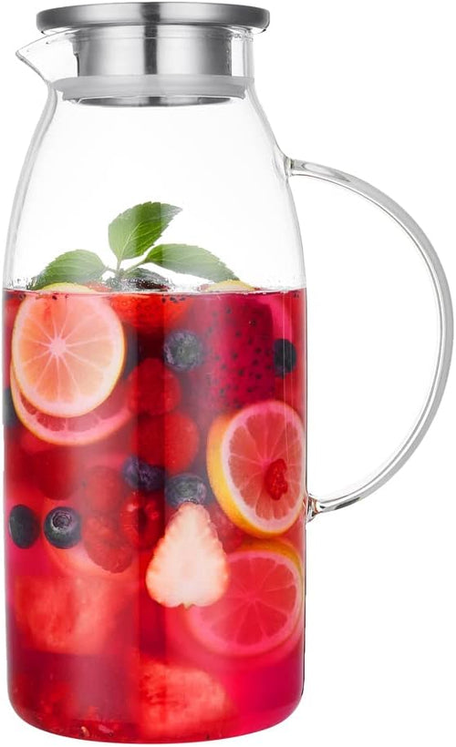 80 Ounces Glass Pitcher with Lid, Hot/Cold Water Jug, Juice and Iced Tea by Purefold