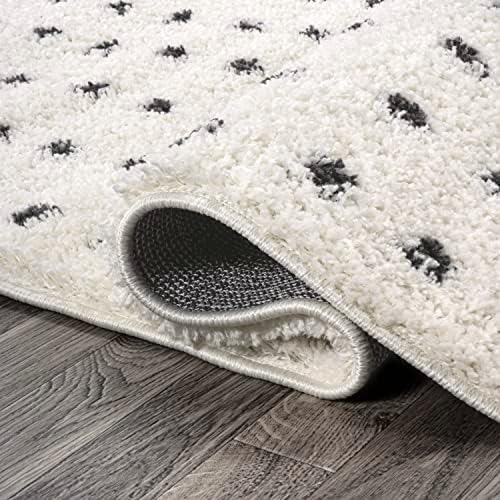 JONATHAN Y Pele Modern Geometric Dot Shag White/Gray Indoor Area Rug, 5x8, Bo...