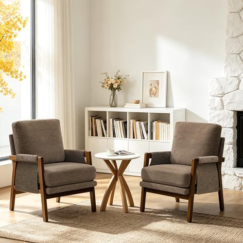 RNKSFX Dark Brown Accent Chair for Bedroom & Living Room, Mid Century Mod...