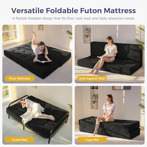 MAXYOYO Foldable Mattress, 8-Inch Tufted Futon Mattress with Handles