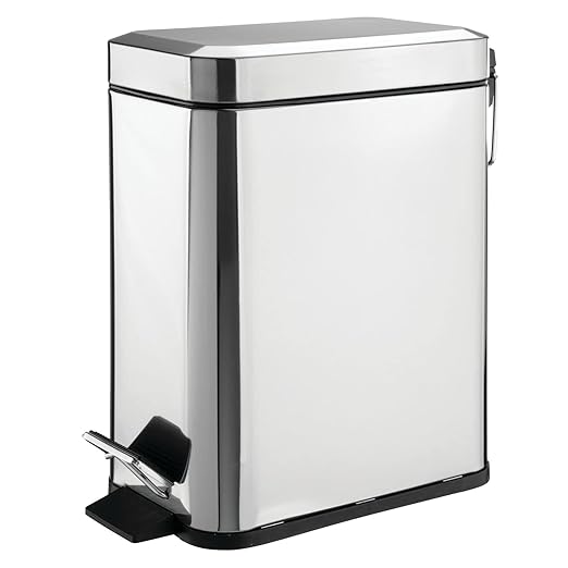 mDesign Small Modern 1.3 Gallon Rectangle Metal Lidded Step Trash Can, Compact - Image 9