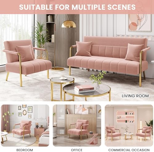 Yaheetech 30" Accent Chair Velvet Armchair with Golden Frame, Pink
