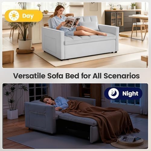 Sleeper Sofa Bed with Adjustable Backrest & Side Pockets, Gray