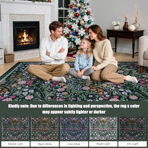 PLHXFR 8x10 Area Rug Living Room: Floral Washable Boho Carpet Dark Green