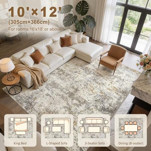 kakania Washable 10x12 Area Rug for Living Room: Abstract Modern Home Decor