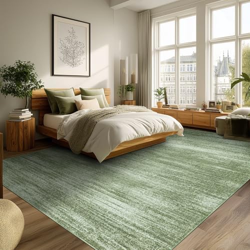 Abstract Area Rugs 8x10 Washable Dark Green Extra Large Carpet for Bedroom