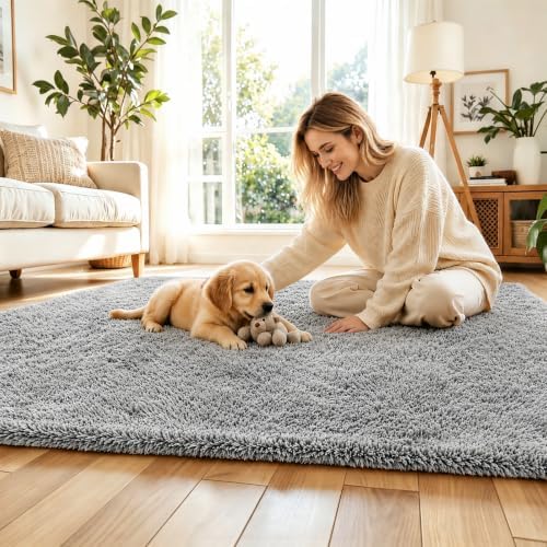 8x10 Area Rugs for Living Room,Light Grey Large Shaggy Soft Plush Furry Rug