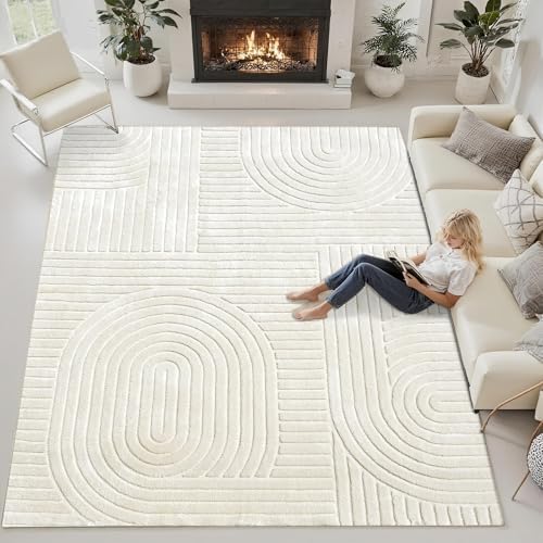 Beige Solid Area Rug 8x10, Washable Rugs for Living Room Bedroom