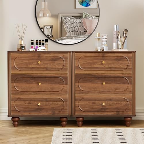 ORRD 3 Drawer Fluted Dresser for Bedroom Set of 2, Mid Century Modern Chest o...