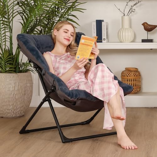 Comfy Saucer Chair for Adults, Soft Faux Fur Bedroom Chair, Accent Dorm Chair...