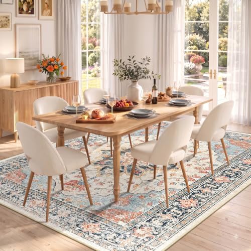 RELEANY Washable Area Rug, 5'x7', Beige/Blue/Orange