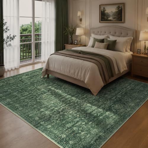 Green Area Rug 8x10 for Living Room Bedroom, Washable Non-Slip Rug