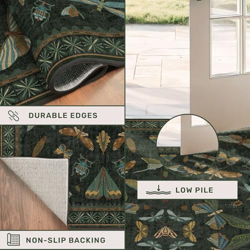 Hazo Haus Dark Green Insect Area Rugs 8x10 for Living Room, Dining Room Under...