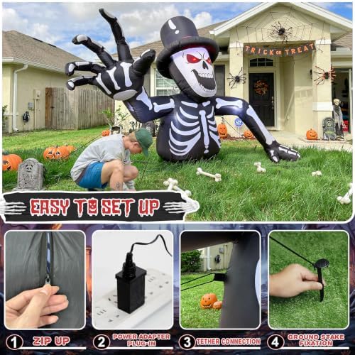 10FT Giant Led Lighted Halloween Inflatables Skeleton for Roof Garden