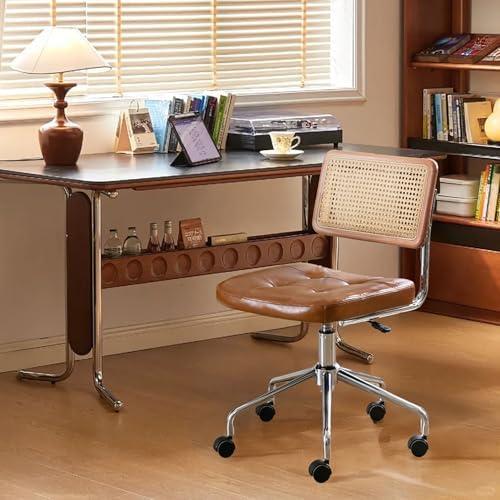 Zesthouse Leather Office Desk Chair with Wheels, Mid Century Rolling Desk Cha...