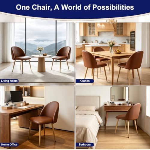 Lightdot Modern PU Leather Dining Chairs Set of 2 Brown Kitchen Side Chairs