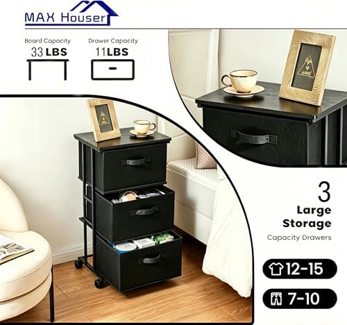 MAX Houser Dresser Storage with 3 Drawers, Fabric Dresser Tower, Vertical Sto...