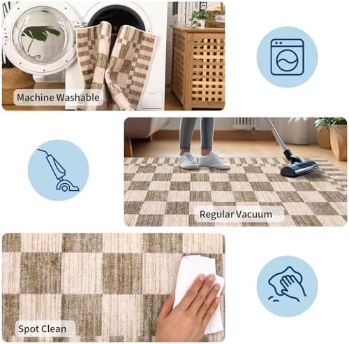 GarveeHome 9x12 Area Rugs for Living Room Washable Checkered Rug Bedroom