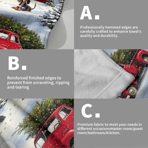 Giwawa Red Truck Hand Towels Winter Xmas Tree Bath Fingertip Towel Set of 2 Soft Absorbent Holiday Kitchen Dish Wash Cloth for Bathroom Hotel Gym