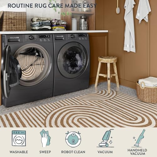 Lahome Khaki Modern Washable Area Rug 8x10, Play Mat for Living Room