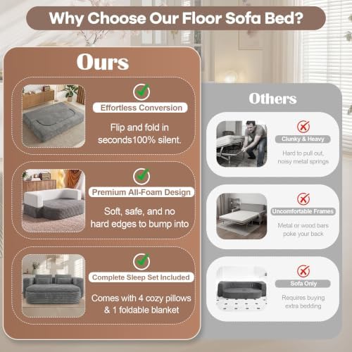 75'' Folding Sleeper Sofa Bed, Memory Foam Boneless Couch