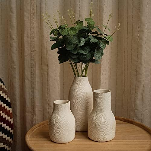 Ceramic Vases for Home Decor - Matte White Textured Vase Set of 3, Decorative...