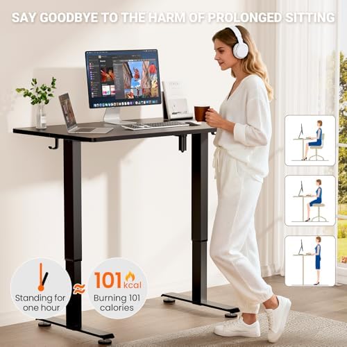 Veken 47.2" Standing Desk, Adjustable Height Office Desk with Wood Deskt...