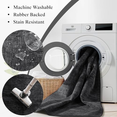 9x12 Washable Area Rug, Black Solid Area Rugs for Living Room & Bedroom
